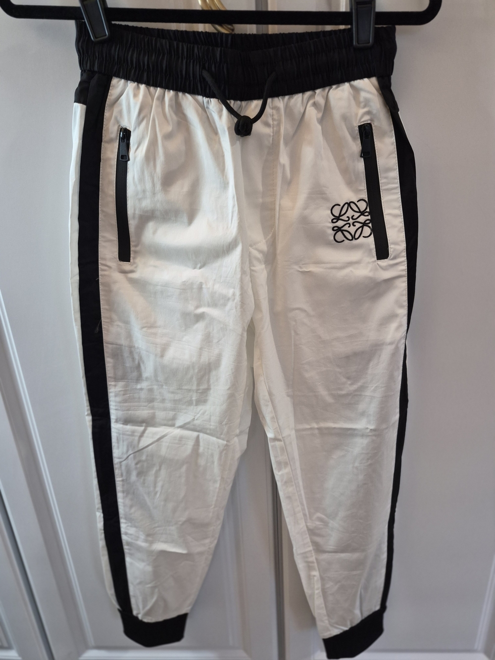 Loewe Elite Comfort white Track Jogger Pants with Black Side Stripes and Logo M